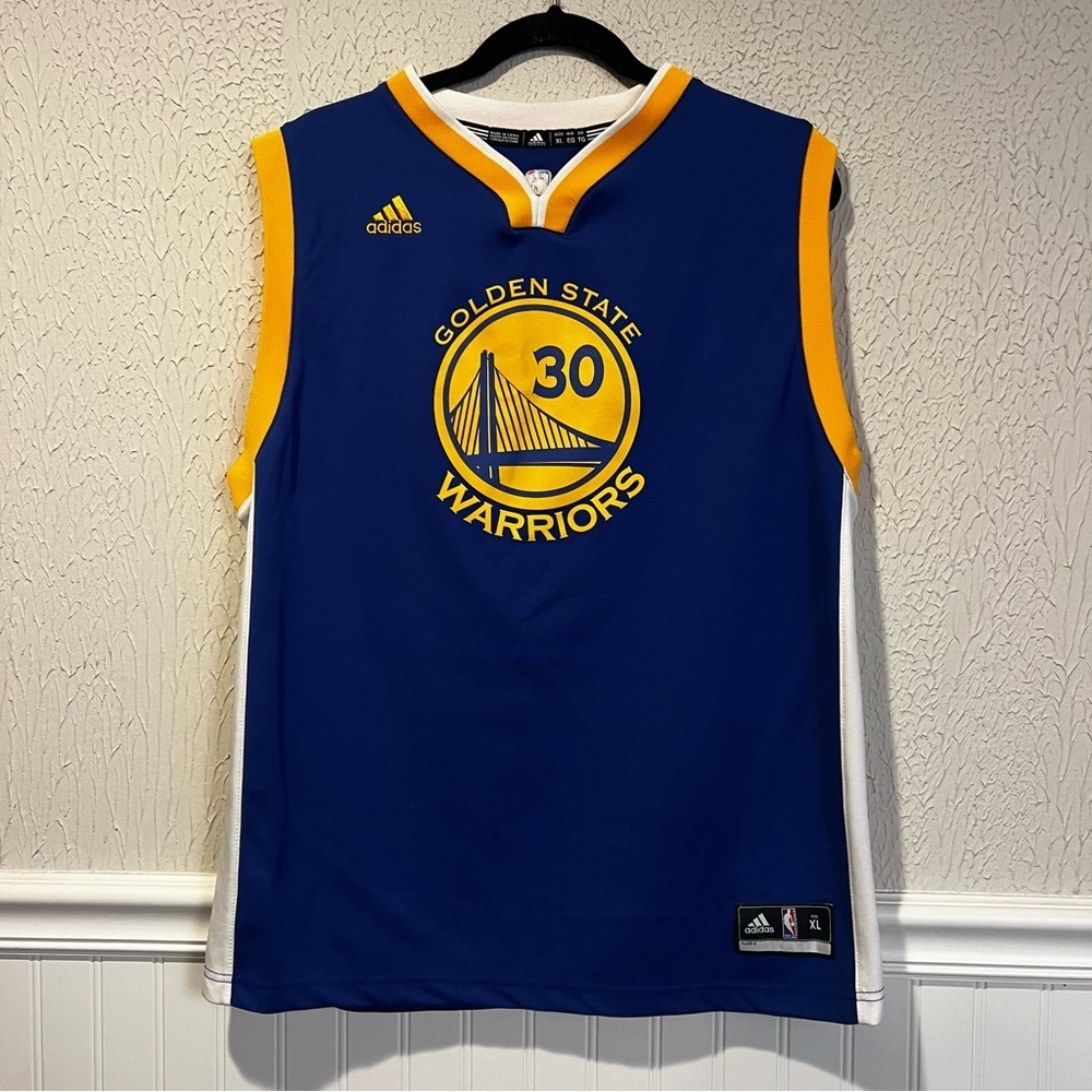 Adidas Golden State Seth Curry Warriors blue and gold jersey size X Large